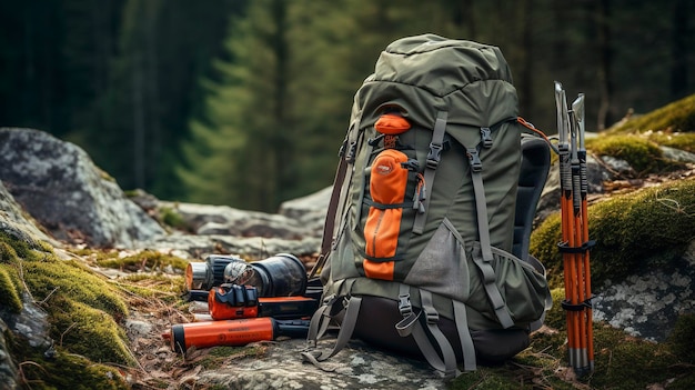 A Photo of a Backpack with Hiking Gear and Camping Equipment