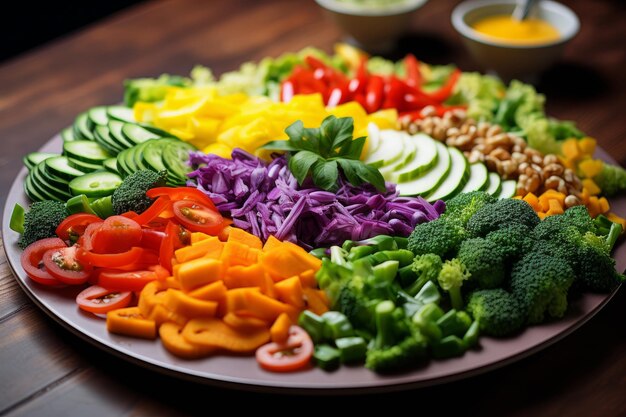 Photo of a balanced salad with colorful veggies and dressing Generative AI