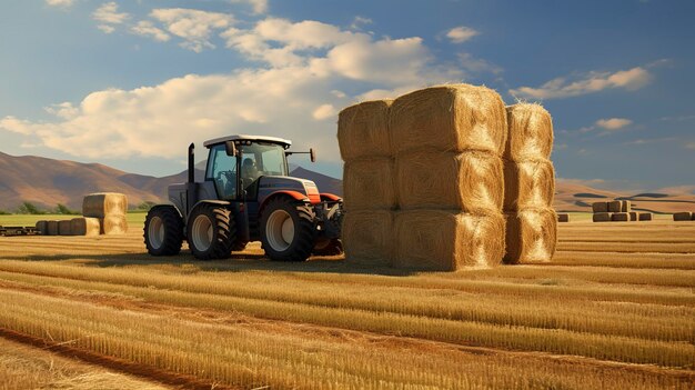 A photo of a baler wrapping hay bales