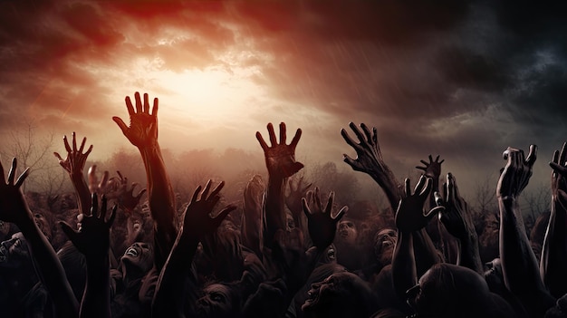 Photo photo of banner for background zombie hands risi artistic backgrounds