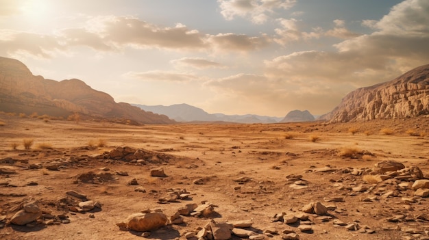 A photo of a barren desert landscape rocky terrain