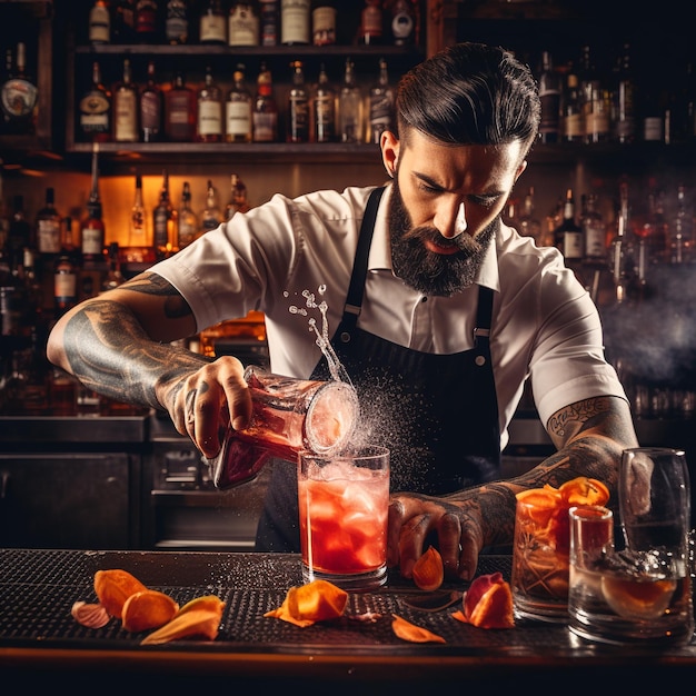 a photo of bartender making drinks medium shot