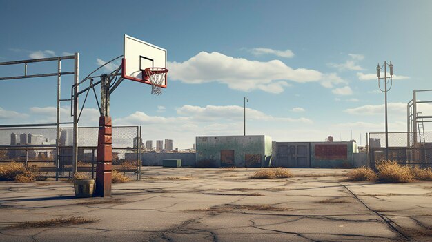 A photo of basketball hoops and a football goalpost