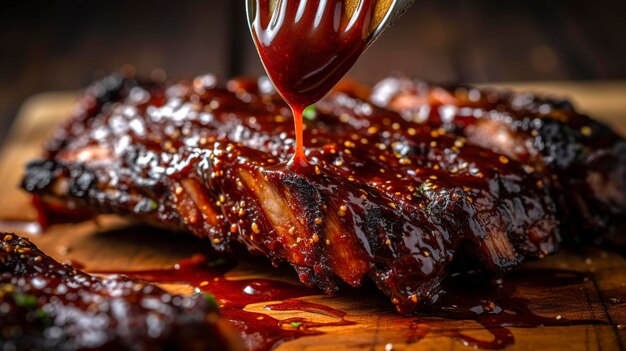 Photo a photo of bbq sauce brushing on grilled ribs