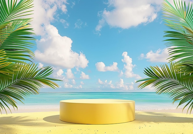 Photo photo of beach view 3d cosmetics products podium stages with beach background