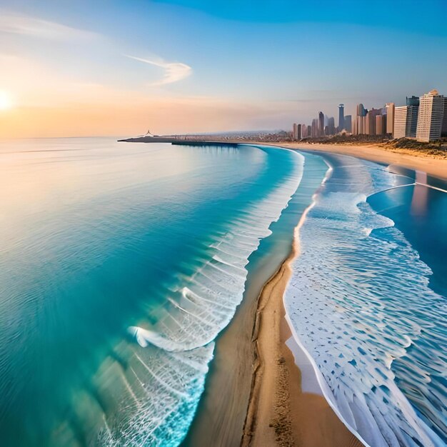 Photo beach and waves as a background from top view blue water background