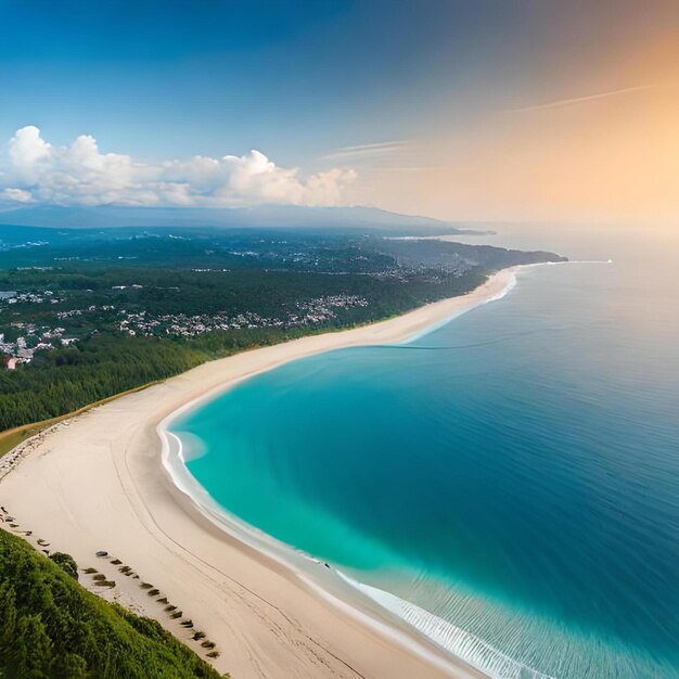 Photo beach and waves as a background from top view blue water background