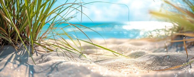 Foto una foto di una spiaggia con l'erba nella sabbia