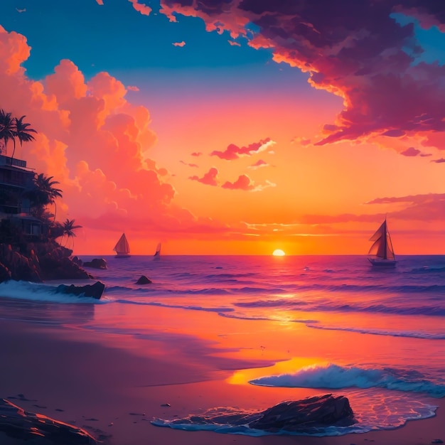 Photo of a beach with a sunset view