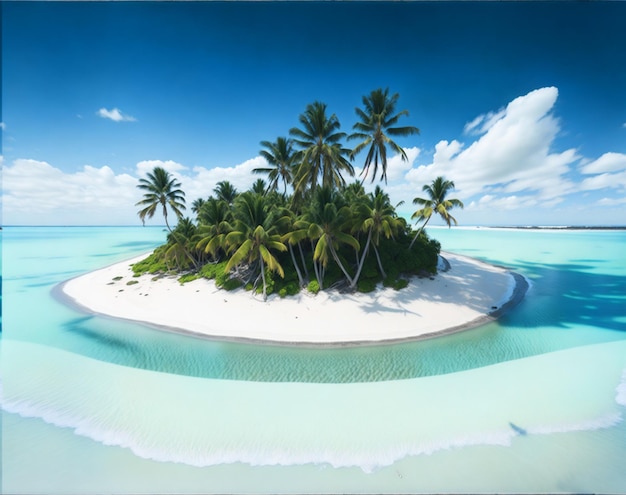 Фото пляжа с деревьями и горами, летний узор, созданный с помощью ИИ