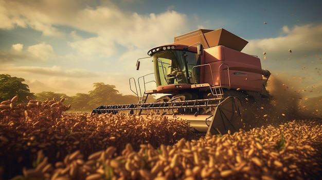 A photo of a bean harvester collecting mature bean