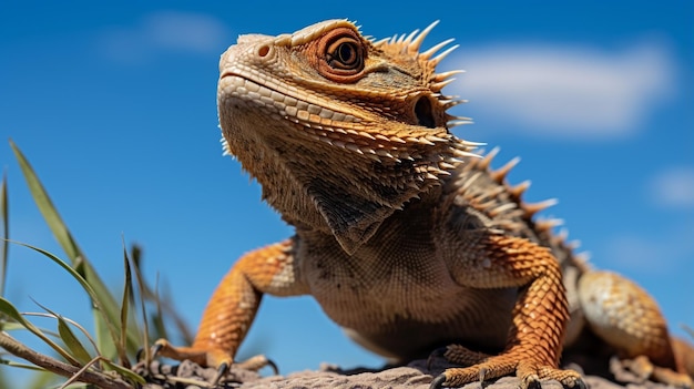 Photo of a Bearded Dragon under Blue Sky