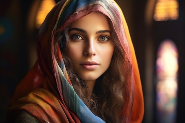 사진 아름다운 고대 중동 부활절 페르시아 아라비아 젊은 여성