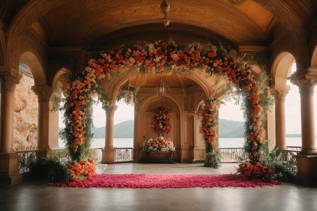 Photo beautiful archway decorated with floral composition outdoors