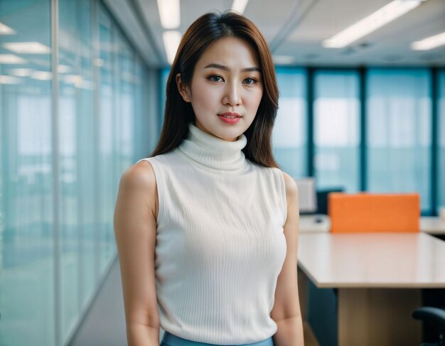 photo of beautiful asian woman inside office meeting room generative AI