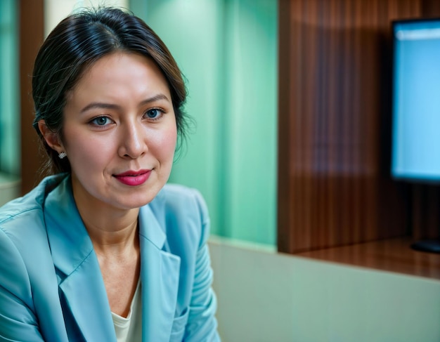 Photo photo of beautiful asian woman inside office meeting room generative ai