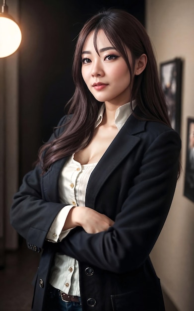 Photo of beautiful asian woman in jacket generative AI