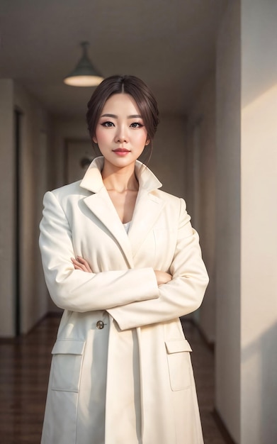 Photo of beautiful asian woman in jacket generative AI