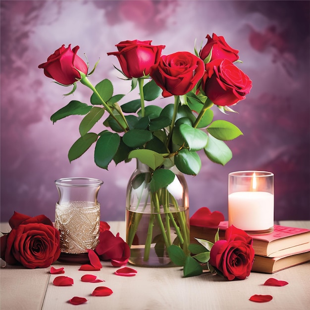 Фото Фото красивый фон с красными розовыми цветами для поздравления с днем святого валентина