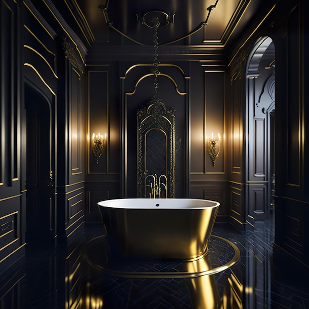 Photo photo beautiful bathroom with golden details and luxurious furniture