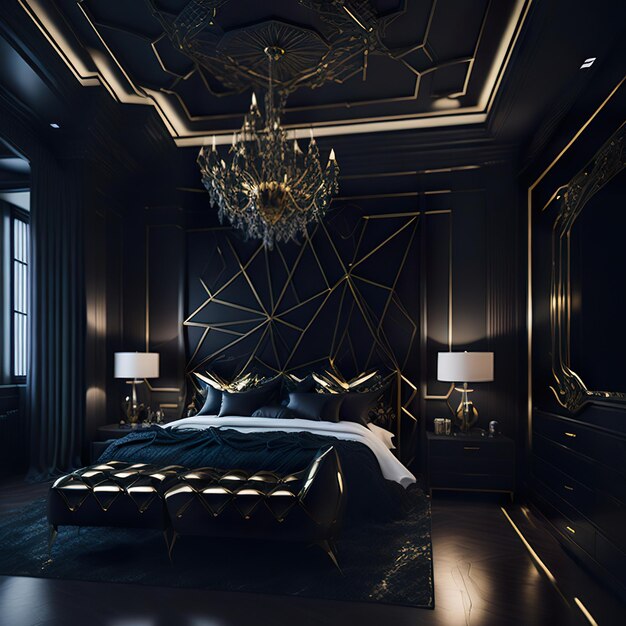 Photo photo beautiful bedroom with golden details and luxurious furniture