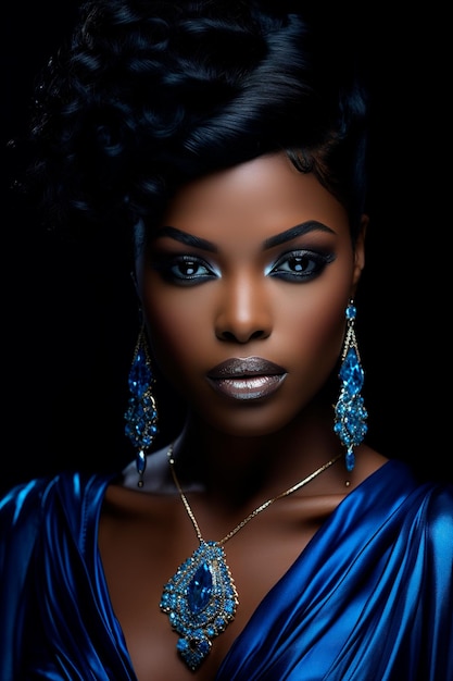 Photo of a beautiful black woman wearing blue attire