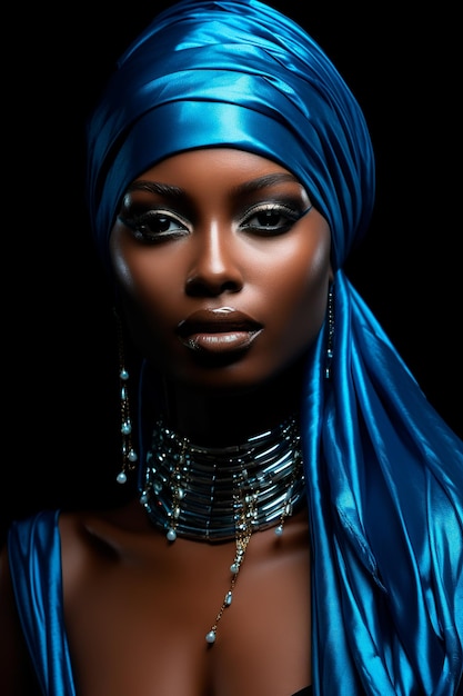 Photo of a beautiful black woman wearing blue attire