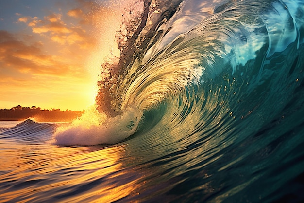 Photo beautiful blue wave in a sunny day