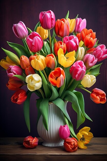 Photo beautiful color bouquet of tulips in spring