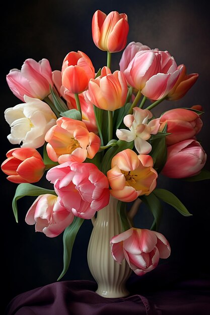 Photo beautiful color bouquet of tulips in spring