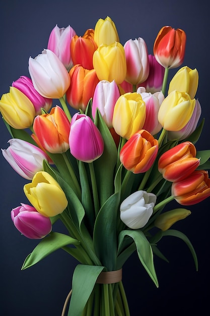 Photo beautiful color bouquet of tulips in spring