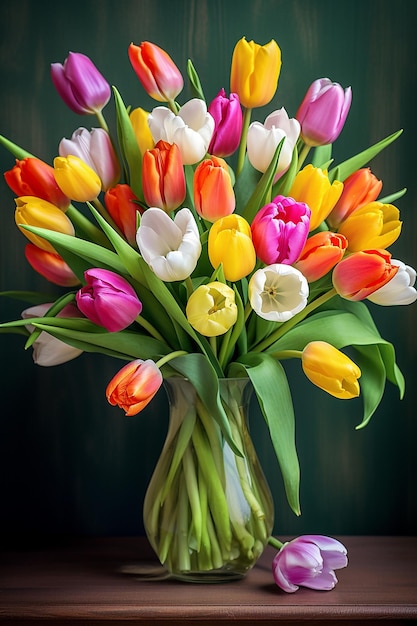 Photo beautiful color bouquet of tulips in spring