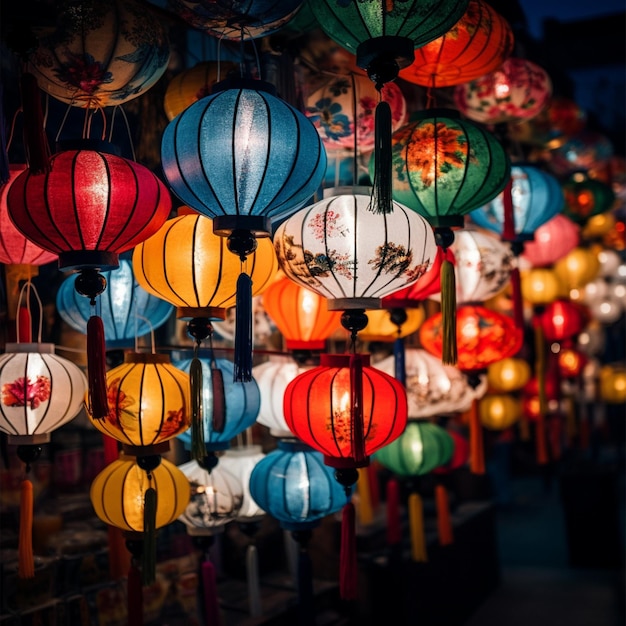 photo of beautiful colorful chinese lanterns