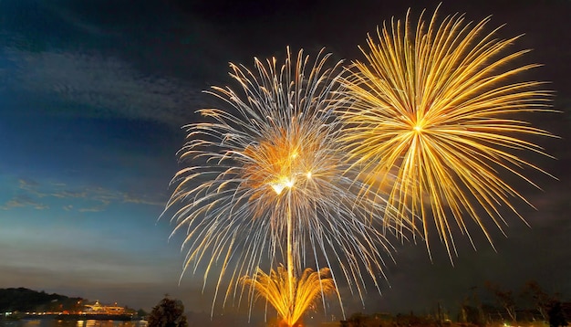 AIによって生成された、お祝いのための夜の美しいカラフルな花火大会の写真