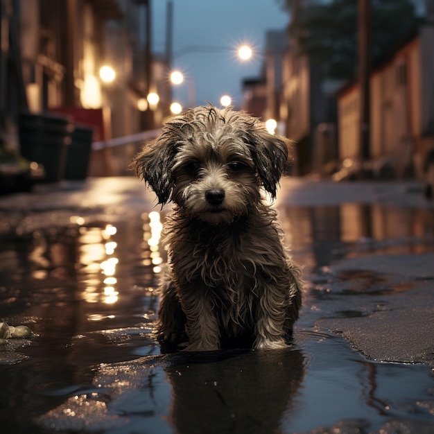 雨の中の美しい犬の写真