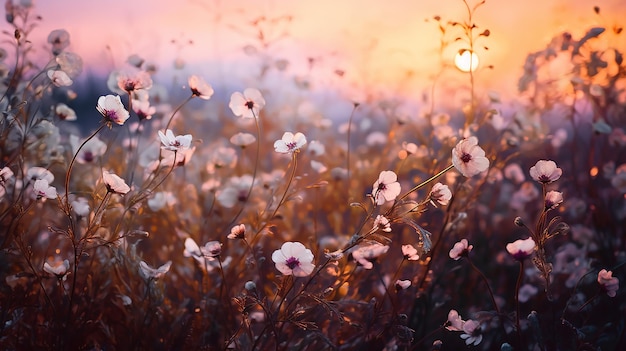 夕日の壁紙を持つ美しい夕方の花の自然の写真