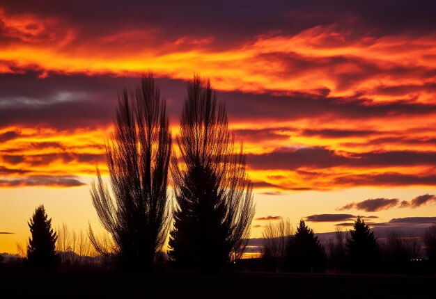 Photo photo of beautiful evening sunset at the wild forest nature