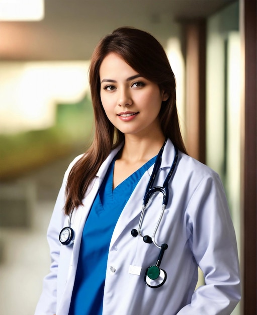 photo beautiful female doctor at hospital