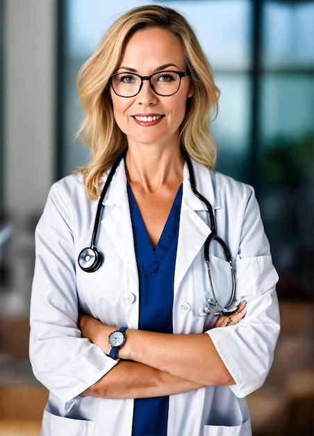 photo beautiful female doctor at hospital