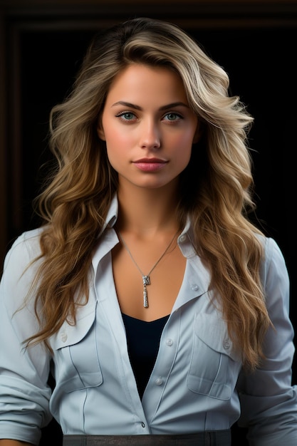 photo of a beautiful female doctor standing wearing a white coat