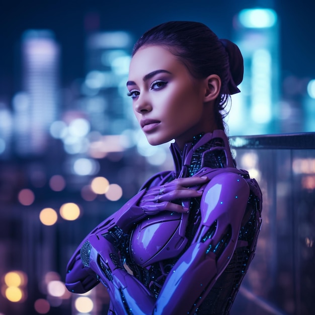 Photo of a beautiful futuristic robot with light purple hue