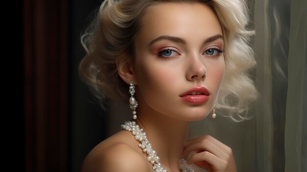 A Photo of a Beautiful Girl Adorned with a Classic Pearl Stud Earring