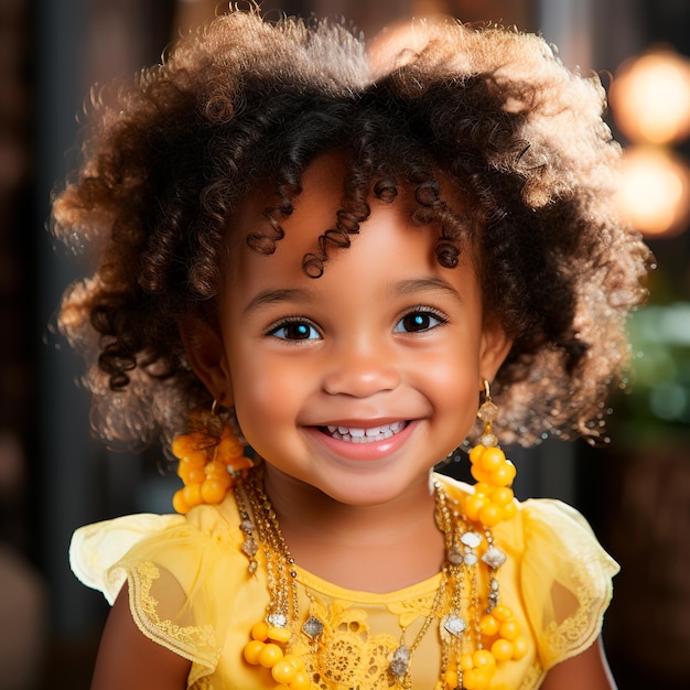 Photo of a beautiful girl smiling hair full of curls