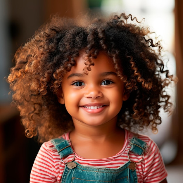 Photo of a beautiful girl smiling hair full of curls