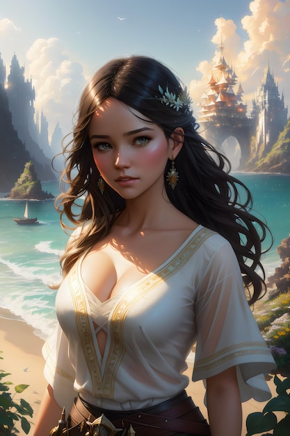 Фото красивой девушки в белой рубашке на пляже