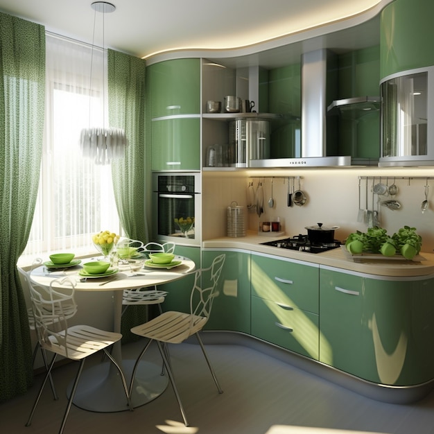photo beautiful green kitchen interior design