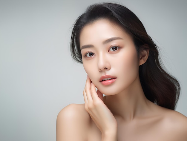 Photo of a beautiful and healthy Asian woman with a white clean background