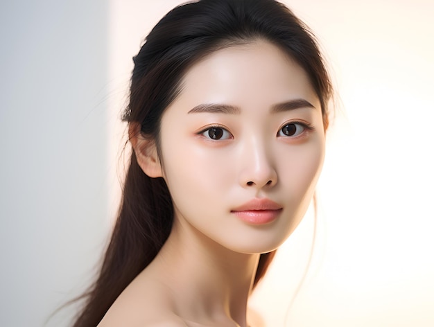 Photo of a beautiful and healthy Asian woman with a white clean background