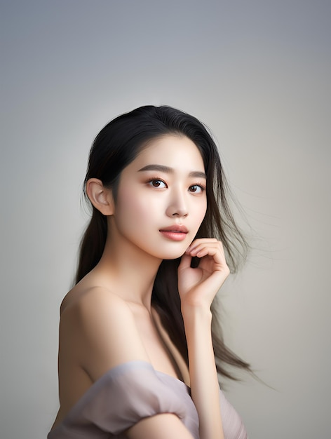 Photo of a beautiful and healthy Asian woman with a white clean background