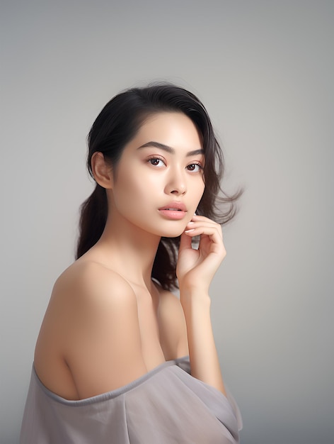 Photo of a beautiful and healthy Asian woman with a white clean background